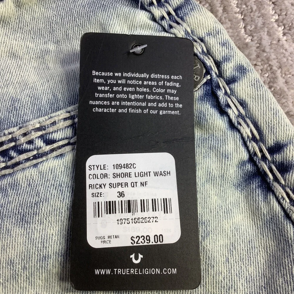 True‎ Religion Ricky Super QT NF Relaxed Straight Jeans Light Wash 36 x 32.5 NWT